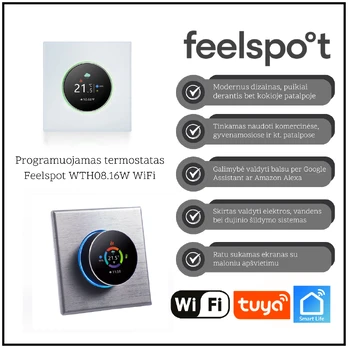 Programuojamas termostatas Feelspot WTH08.16W WiFi, baltas, Tuya, Smart Life 05-00190