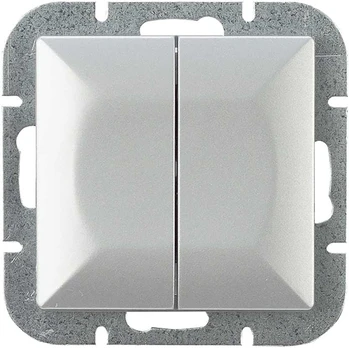 Sidabrinis dvigubas jungiklis Pearl, 10A, 250V, WP-2P