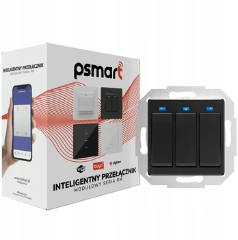 Jungiklis 3 grandinių Zigbee Tuya Psmart juodas mygtukas