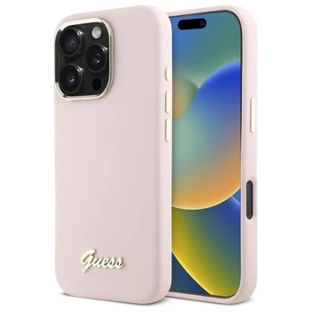 Guess GUHCP16LSMBSLP iPhone 16 Pro 6.3" rožinis/pink hardcase Silicone Script Metal Logo & Frame