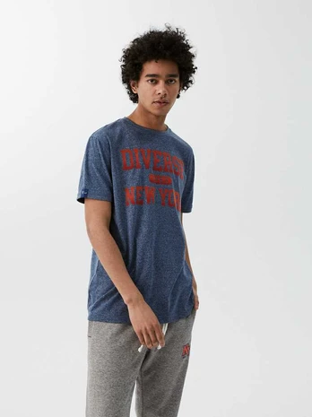 men's printed t-shirt ny shade s1828 - dark mėlynas melange