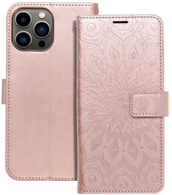 Gold MEZZO Book case for IPHONE 13 PRO MAX mandala rose auksinis