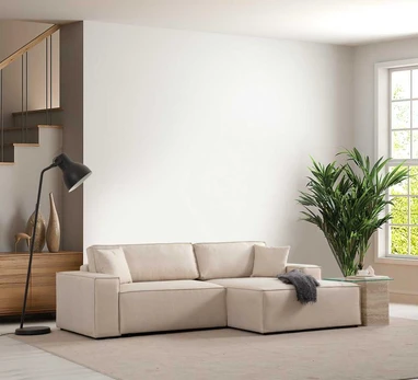 Kampinė sofa-lova Pırlo Corner Right - Ecru