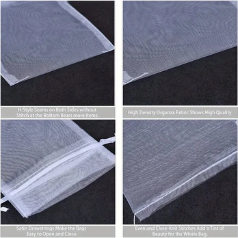 Organza maišelių rinkinys, Baltas