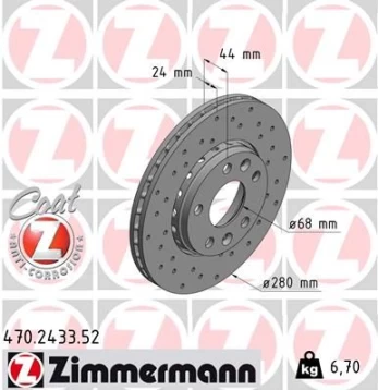Stabdžių diskas ZIMMERMANN 470.2433.52