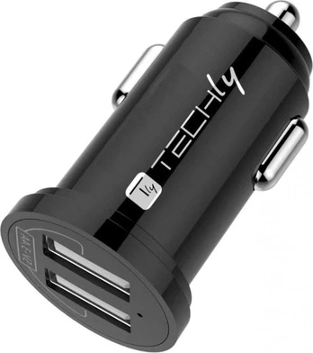 TECHLY Mini Car Charger 2 USB-A Prievadai 17W/3.4A Juodas