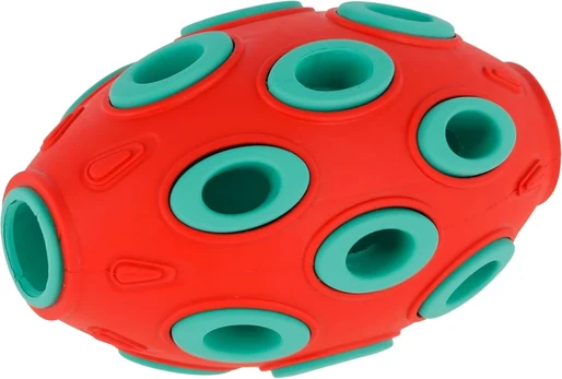 Kerbl Pet Toyfastic užpildomas regbio kamuolys, raudonas/turkio, 12 x 7.5 cm