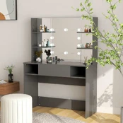 Kosmetinis staliukas su LED, pilkas, 100x40x135cm, MDF kaina