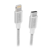 Cable SBS Braided USB-C/Lightning 1m Silver