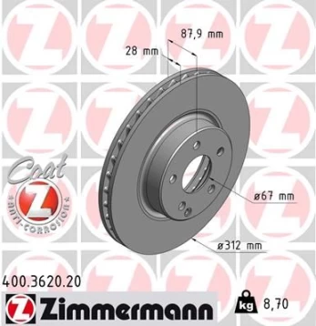 Stabdžių diskas ZIMMERMANN 400.3620.20