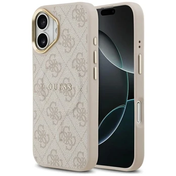 Dėklas Guess PU Leather 4G Gold Frame MagSafe Apple iPhone 17 rožinis
