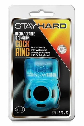 STAY HARD 5 Function Blue Ring - Rechargeable, Waterproof, Flexible Design