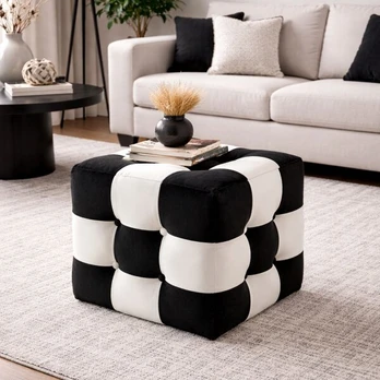 Pufas Patchwork, juodas/baltas