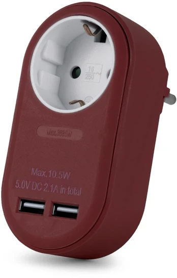 Entac Steckdosenadapter + 2x USB-A burgundy
