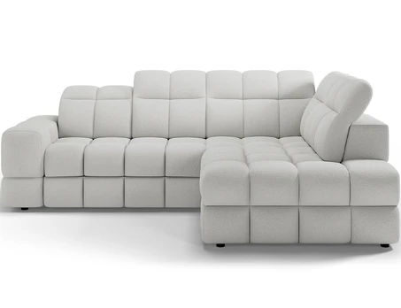Bronon right-hand corner sofa with sleeping function and storage compartment, white velour, Modern, White