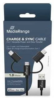 MediaRange 3-in-1 Kabelis, micro USB, USB-C und Lightning, sw