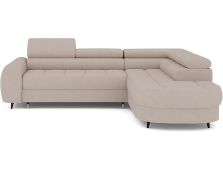 Vesteria right-hand corner sofa with sleeping function and storage compartment, light brown bouclé, Modern, Light Brown