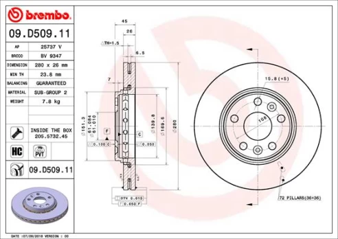 BREMBO 09.D509.11 Brake Disc