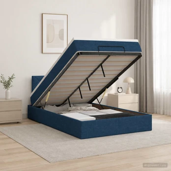 Otmana lova su matracsu ir LED Mėlyna 120 x 200 cm Audinys