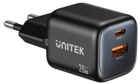 UNITEK WALL CHARGER 2X GAN USB-A & USB-C 20W BLACK