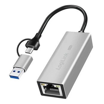Adapteris USB LogiLink LogiLink USB-A/-C auf 2,5G Ethernet-Netzwerkadapter grau