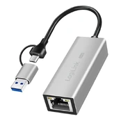 Adapteris USB LogiLink LogiLink USB-A/-C auf 2,5G Ethernet-Netzwerkadapter grau kaina