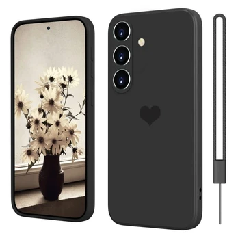 Samsung Galaxy S24 dėklas, silikoninis dėklas su širdele, juodas