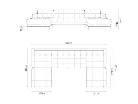 Panoramic Sofa, "Bali", 7 Seats, 383x185x75 Made in Europe