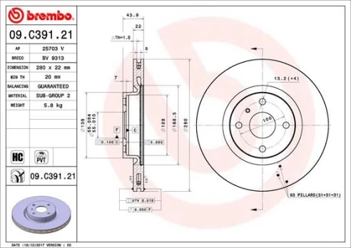 BREMBO 09.C391.21 Brake Disc