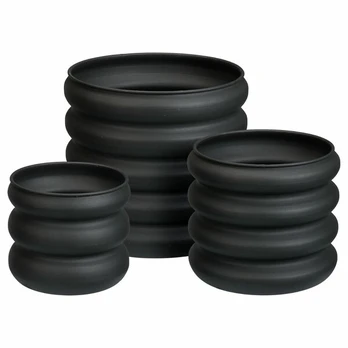 Metaliniai vazonai „Black Round“, 3 vnt. rinkinys