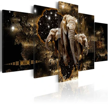 Artgeist Paveikslas - Brown Elephants (5 Parts) Wide