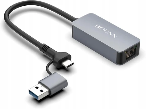 USB adapteris Bounn RJ-45 - USB-C + USB-A Sidabrinis (JL-CH01A_ETH2500)