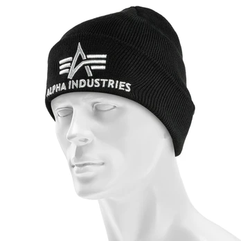 Alpha Industries 3D Beanie Black/Silver Žieminė kepurė