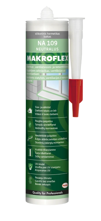 Neutralus silikoninis hermetikas MAKROFLEX NA 109, baltos sp., 300 ml