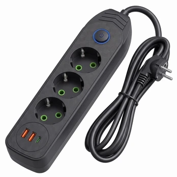 Toolight Prailgintuvas Maitinimo Blokas 3 Lizdai + 2x Usb-a + Usb-c Jnh024-3b Juodas