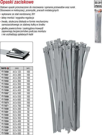 Yato NERŪDIJANČIO PLIENO spaustukai 8,0X350MM 50VNT.