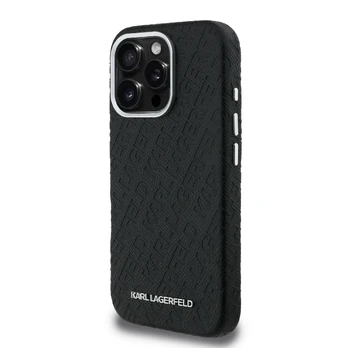 Dėklas Karl Lagerfeld Grained PU Repeated Logo MagSafe Case for iPhone 16 Pro Juodas
