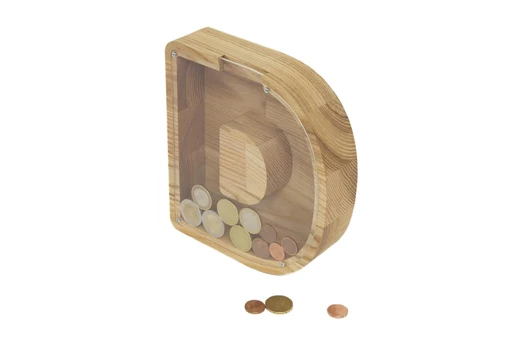 Didelė medinė taupyklė raidė „D“ (34 cm)