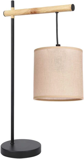 Combi table Lempa juodas 1x60W E27 beige lampshade