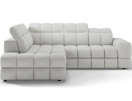 Bronon left-hand corner sofa with sleeping function and storage compartment, white velour, Modern, White