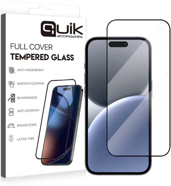 Quik Accessories Full Cover Tempered Glass for Apple iPhone 16 Plus