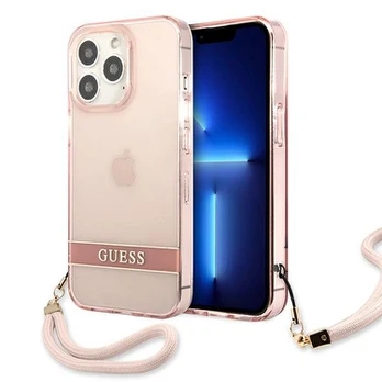 Guess Translucent Stap Case for iPhone 13 Pro Max - Rožinė