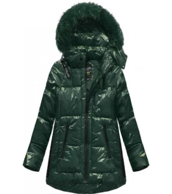 GLOSSY QUILTED DARK GREEN JACKET (7697) striukė
