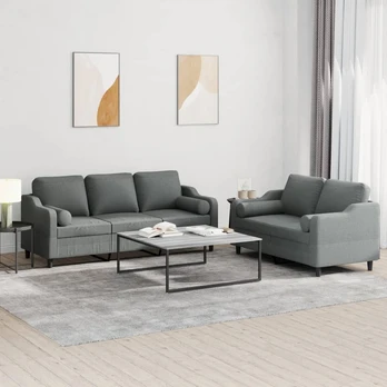 Sofa Sofos komplektas su pagalvėmis, 2 dalių, pilkas, audinys