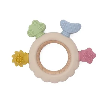 Magni - Teether in silicone with tactile surfaces, beige - (5732)
