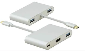 Helos prijungimo stotelė, USB 3.1 Type-C male / 3xUSB/HDMI / Type-C moteriškas, PREMIUM 4K, sidabrinis