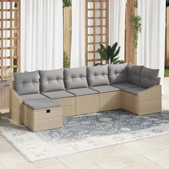 7 dalių sodo sofa su pagalvėmis smėlinės poli ratanų