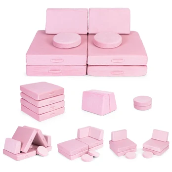 Large foldable modular sofa for children DIY, 8 soft pillows - pink ECOTOYS