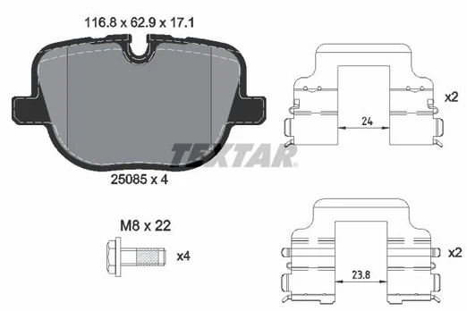 Stabdžių trinkelių rinkinys, diskinis stabdys TEXTAR 2508501