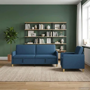 Sofa Sofos komplektas su saugojimu 2 pcs Mėlyna Poliesteris